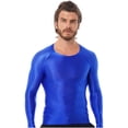 thumbnail image 2 of Jhaoyu Men's Glossy Long Sleeve Compression Shirts Athletic Workout Sports Rash Guard Undershirt Blue M, 2 of 6