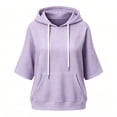 thumbnail image 6 of hlysgo Womens Knit Hoodie Batwing 3/4 Bell Sleeves Oversized Sweatshirts with Kangaroo Pocket Lightweight Casual Pullover Tops Purple,L, 6 of 6