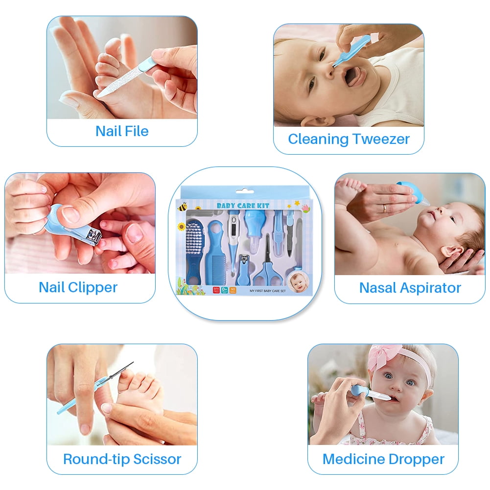 10 in 1 Baby Healthcare and Grooming Kit for Girl Boy Care Kit Toddlers Nail Clippers (Blue)