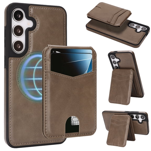Allytechgroup 2 in 1 Wallet Case for Samsung Galaxy S24, Detachable Magnetic Back Cover with Cards Holder RFID Blocking [Compatible with Magsafe] Protective Retro PU Leather Shell, Coffee