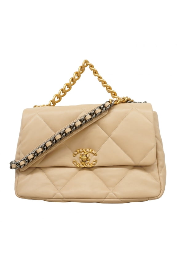 Pre-Owned Chanel 19 Lambskin Chain Shoulder Bag in Beige and Gold, 2-Way for Women (Good)
