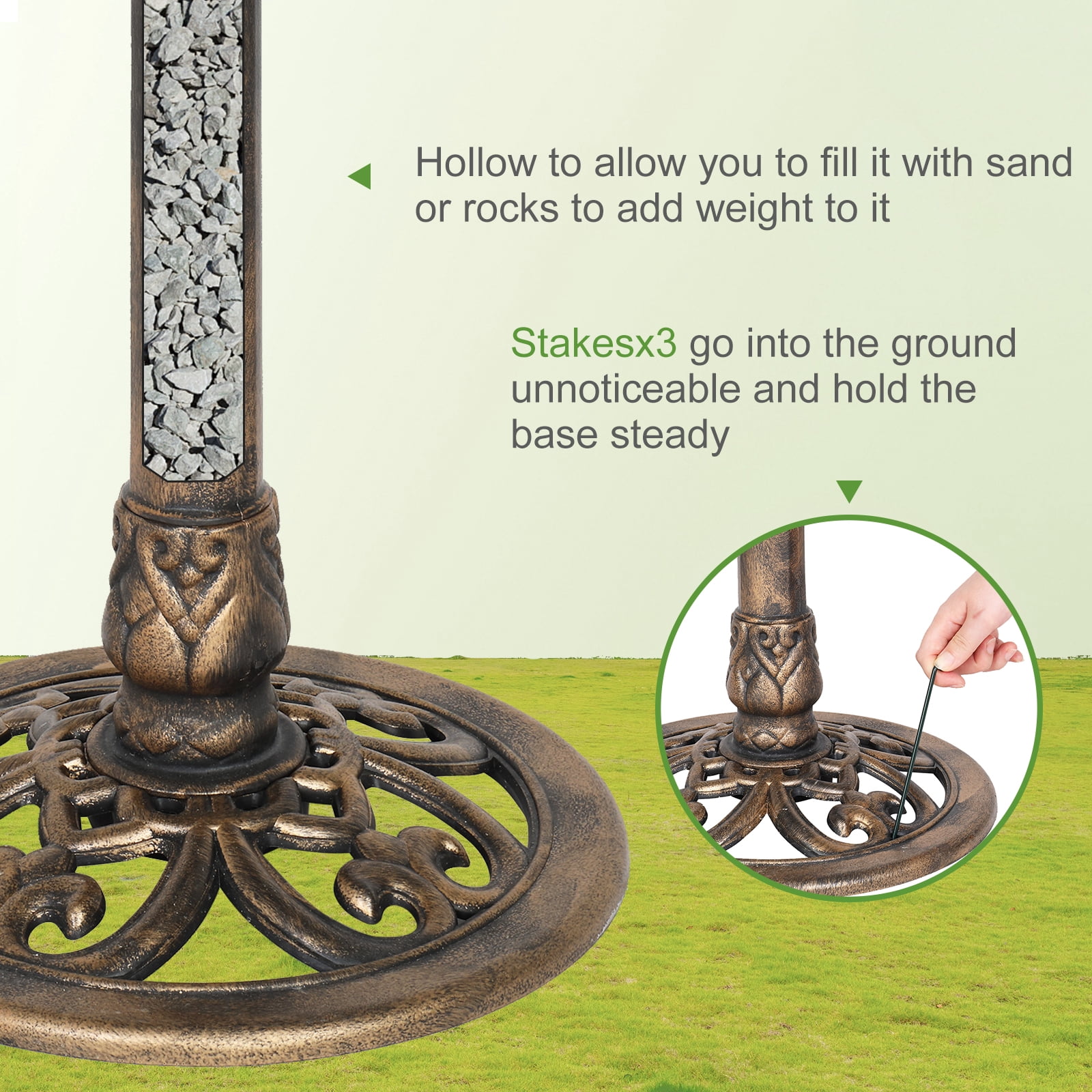 VINGLI Pedestal Bird Bath 28 Inch Antique Copper Resin Birdbaths Vintage Garden Decor for Outdoor Lightweight