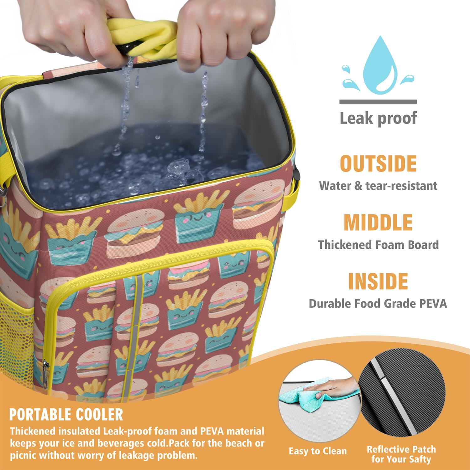 French Frie Cooler Backpack Insulated Waterproof Leak Proof Insulated Cooler Backpack Lightweight Lunch Picnic Camping Backpack Cooler for Office Workers Outdoor Enthusiasts