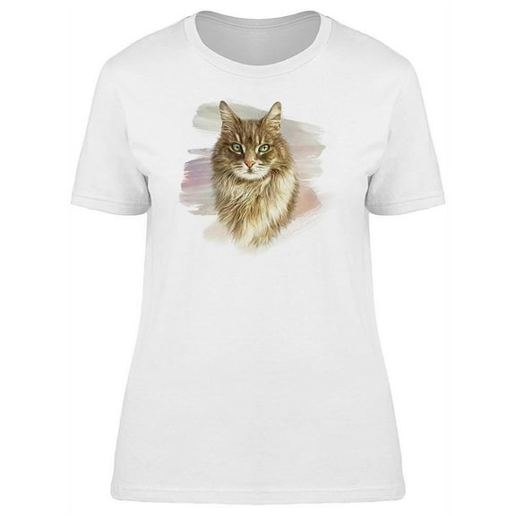 Fluffy Cat Watercolor Graphic T-Shirt Women -Image by Shutterstock, Female x-Large