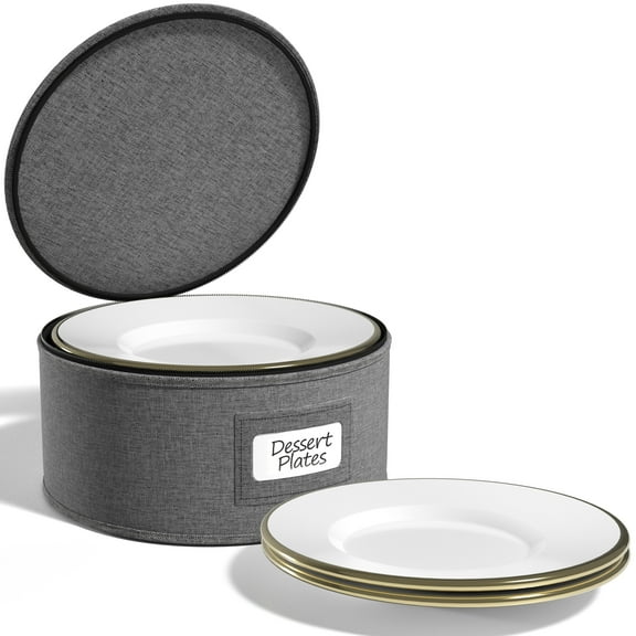 Sorbus China Storage Containers with Lid – Dinnerware Organizer for Dessert Plates (Service for 12) with Felt Protectors, Gray