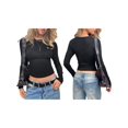 thumbnail image 3 of Womens Long Sleeve T Shirts Fall Fashion Basic Crop Tops Going Out Outfits Y2k Clothes Black S, 3 of 7