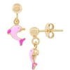 18kt Gold-Plated Sterling Silver Pink Dolphin Enamel Kids' Earrings