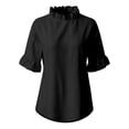 thumbnail image 5 of WCJM Women's Short Sleeve T-shirt Women Loose Fit Crewneck Blouse Ruffled Short Sleeve Pullover Cotton Linen Casual Top, 5 of 7