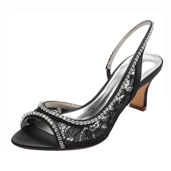 Women's High Heeled 4CM Pumps Lace Rhinestones Peep Toe Party Wedding Shoes Fashion