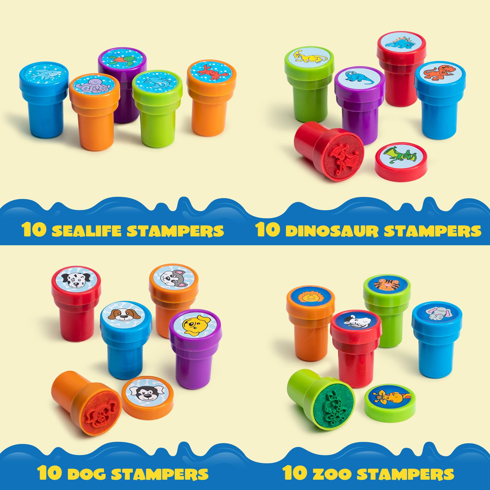 Fun Express-100 Assorted Stampers for Kids - Bulk Stamps - Carnival Prizes
