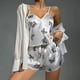 thumbnail image 1 of Conjunto de pijama con estampado de corazón sexy Conjunto de pijama de 2 piezas para mujer Pijama de satén de seda Top y pantalones cortos Conjunto de pijama de verano xuanjing unisex, 1 of 2