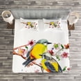 thumbnail image 3 of Ambesonne Nature Quilted Bedspread Set 3 Pcs, Birds on the Branches, Queen Size, Brown and Yellow, 3 of 3