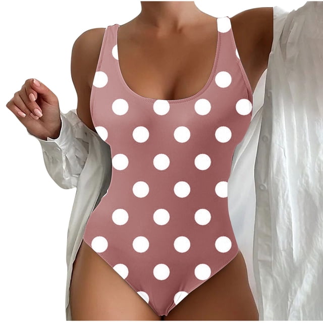 Maillots de Bain pour Femmes Grande Taille, Maillot de Bain une Pièce pour Femme à Pois Monokini, Maillot de Bain à Encolure Dégagée P-3TG, Maillots de Bain Femme en Liquidation