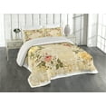 thumbnail image 2 of Ambesonne Vintage Quilted Coverlet 3 Pcs, Leaves Roses Floral, Queen Size, Yellow Green Pink, 2 of 4