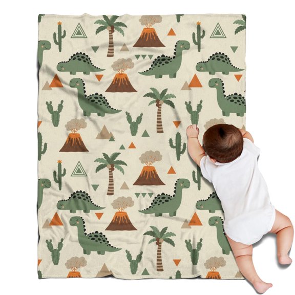 Beige Dinosaurs Volcanoes Pattern Blanket,Comfortable Soft Flannel Throw Blanket,All Season,Warm Lightweight Blankets for Sofa Bed Couch Living Room Chair,30"x40"