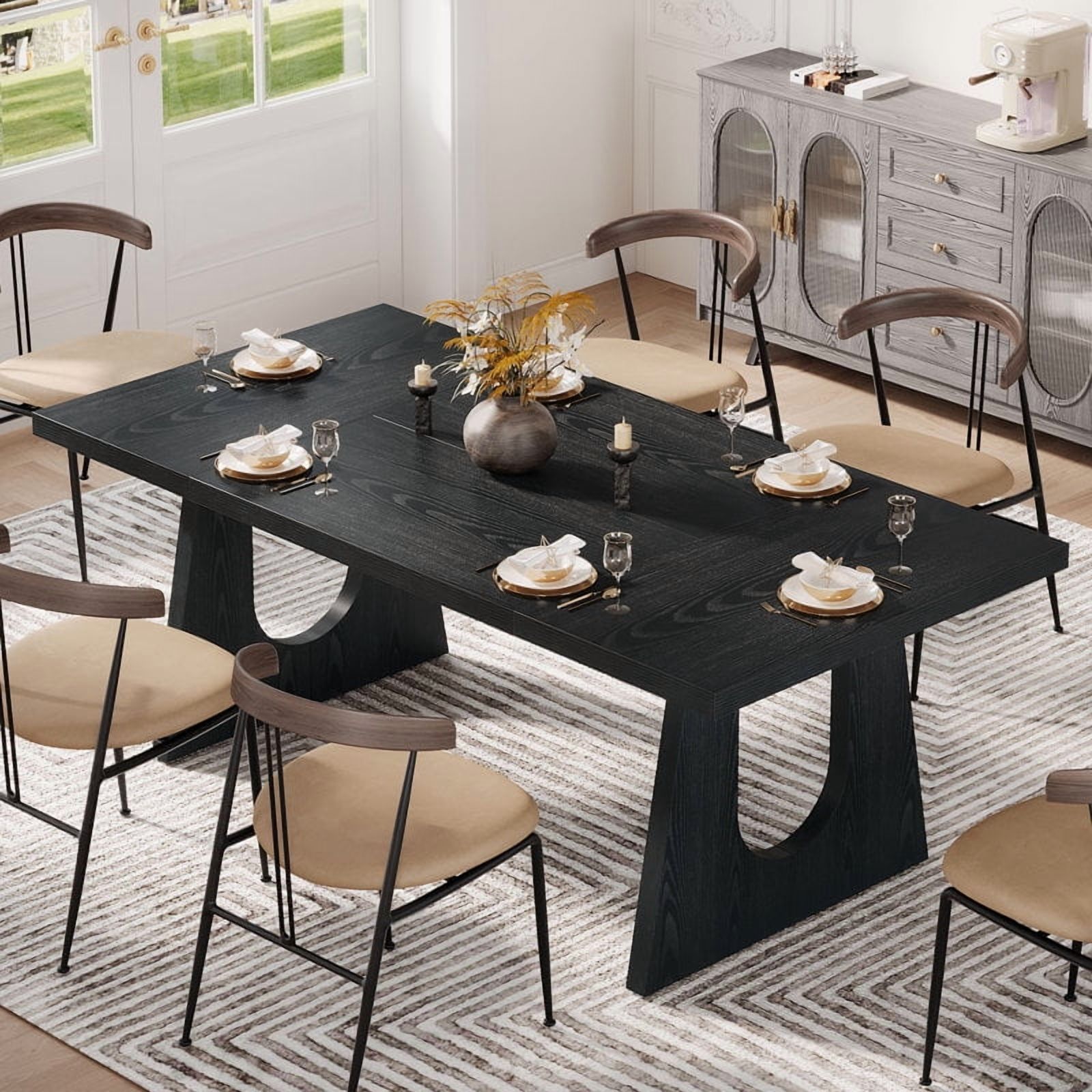 Tribesigns Large Dining Table for 6-8 People, Wood Rustic Rectangular Table, 70.9" W x 35.43" D x 29.53" H, Farmhouse Kitchen Table for Dining Room, Living Room (Black)