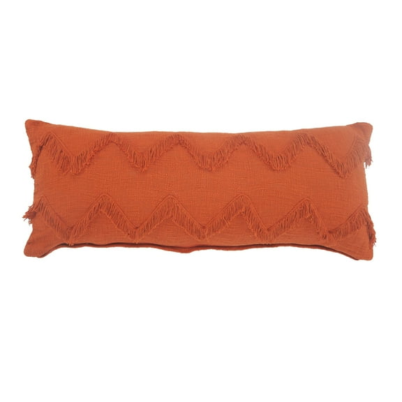 Laddha Home Designs 36" Red and Orange Handmade Chevron Rectangular Lumbar Pillow