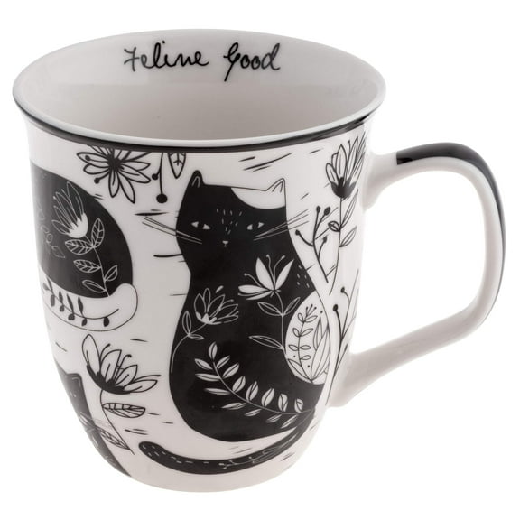 Karma Gifts 14 oz Black and White Boho Mug Cat - Cute Coffee and Tea Mug - Ceramic Coffee Mugs