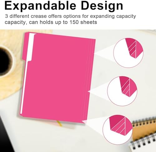 File Folder,  150 Pack 1/3 Cut Tab File Folders Letter Size, Magenta, Folders with Tab, Great for Organizing and Easy File Storage