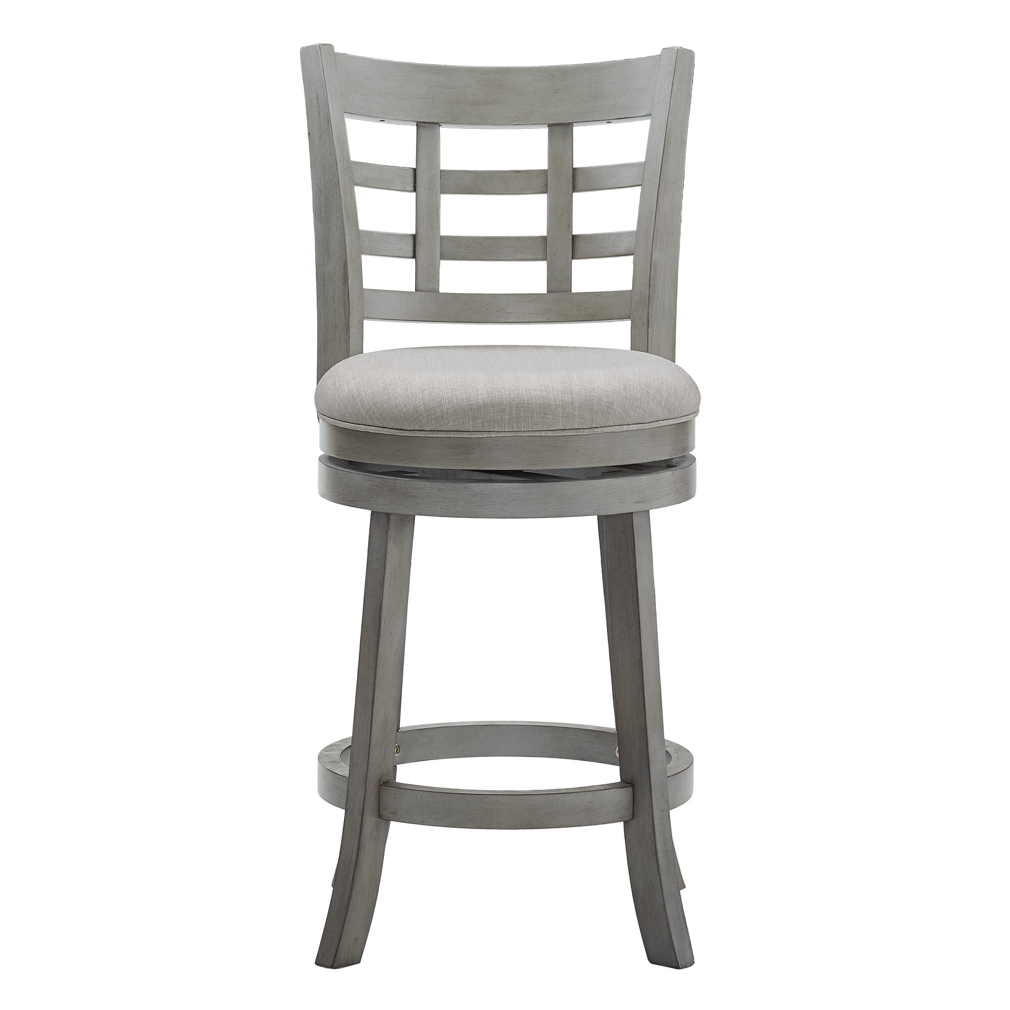 Weston Home Shapel Window Back 24"H Swivel Counter Height Stool, Antique Grey Finish, Grey Linen