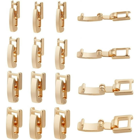 16 Sets 4 Styles Real 24K Gold Plated Fold Over Clasp Watch Band Clasps Bracelets Clasp Fold Necklace Extenders