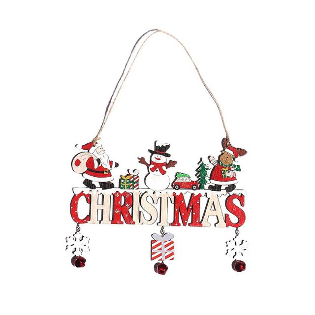 Adorno para árbol de Navidad con letras de dibujos animados, colgante con campana, bonito Papá Noel, muñeco de nieve, gnomo, decoración de Navidad, adornos colgantes de madera, nuevo, A