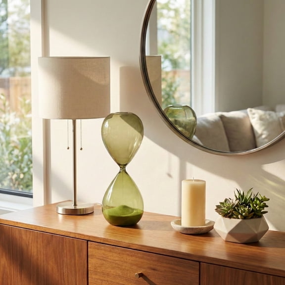 Modern Hourglass Sculpture for Home Decor - Decorative Accent for Office Desk, Shelf Styling, and Mantel Display - Ornament for Family Game Night and Coffee Table Decor - 12", Green