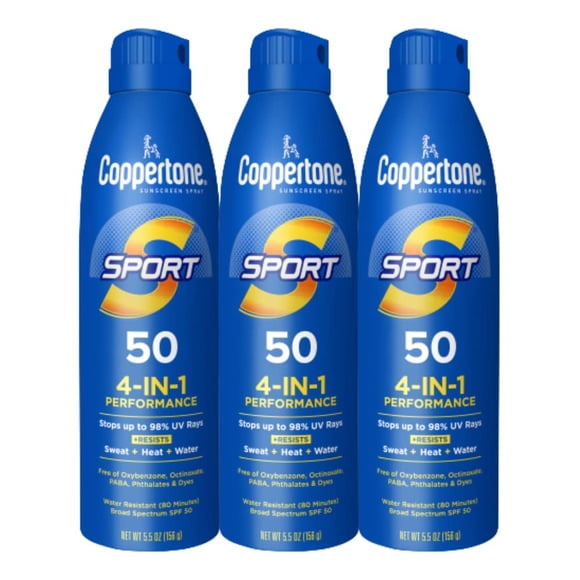 Spray protector solar Coppertone Sport SPF 50 163 mL, paquete de 3