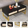 thumbnail image 2 of Coffee Table, Boho Center Table with Rattan Drawers, Rectangular Coffee Table for Living Room, Black, 2 of 7
