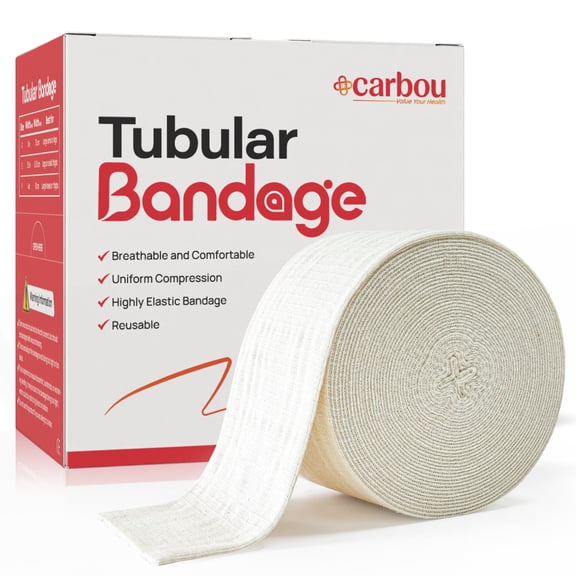 Carbou Elasticated Tubular Support Bandage 4" x 11 yd (Size F), Soft Stockinette Tubing for Legs, Arms, Knees, Thighs, Reusable Compression Support Bandage Roll for Joint Tissue