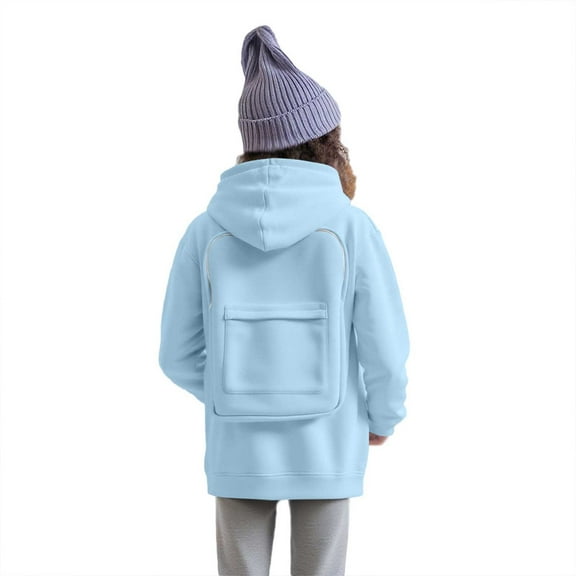 Light Blue Hoodie with Zippered Rear Pocket and Backpack-inspired Design for Adults, Soft Material, Breathable, Casual Wear