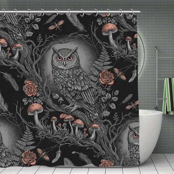 Dark Forest Owl Print Shower Curtain,Modern Fabric Waterproof Shower Curtain Set with Hooks 70.8×70.8Inch (180×180cm)