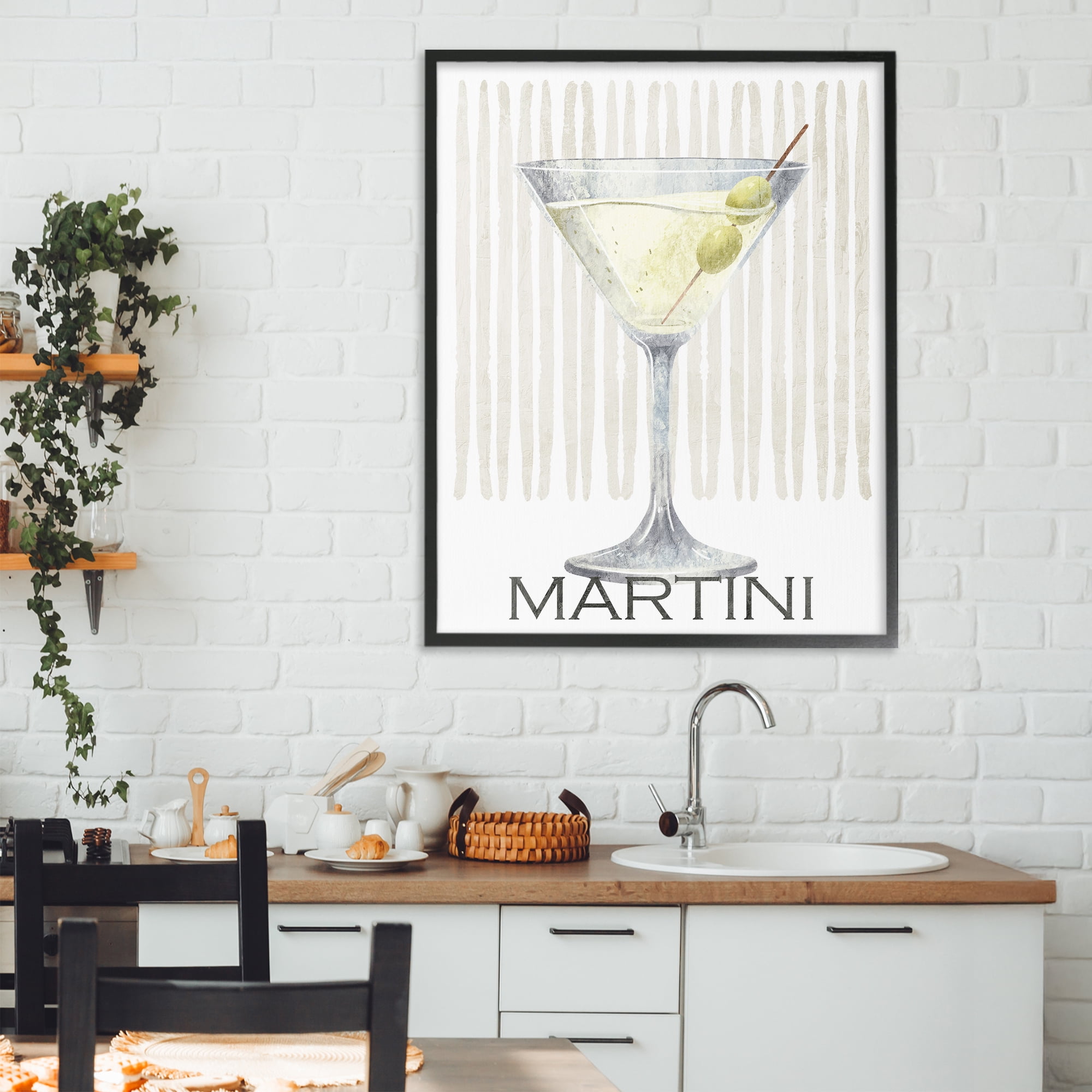 Stupell Industries Subtle Martini Drink Black Framed Giclee Art, design by Kim Allen