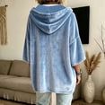 thumbnail image 4 of Textilo Womens Velvet Hoodies 3/4 Batwing Sleeve Drawstring Hoodie Hooded Solid Color Sweatshirts Travel Loose Fit 2026 Fall Winter Casual Clothing,Blue M, 4 of 6