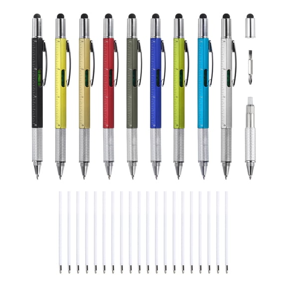 Uxcell 9 Pcs 6 in 1 Multitool Tech Tool Pen Gifts for Men with Ballpoint Pen Ruler Screwdriver Stylus for Christmas