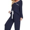 thumbnail image 5 of INSPIRE CHIC Women's Pajama Set Soft Modal Contrast Color Long Sleeve Shirt and Pants Sleepwear 2pcs S Navy, 5 of 5