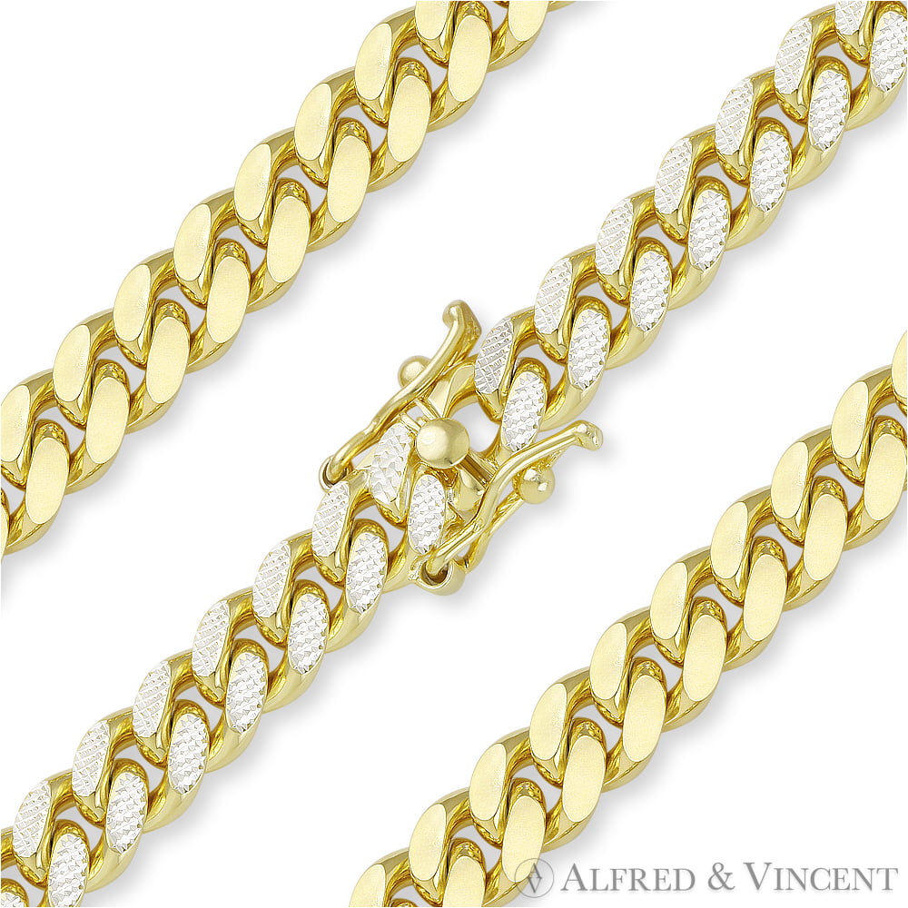 14K Yellow Gold Over Crystals Cuban  Curb Link Hoop Earrings