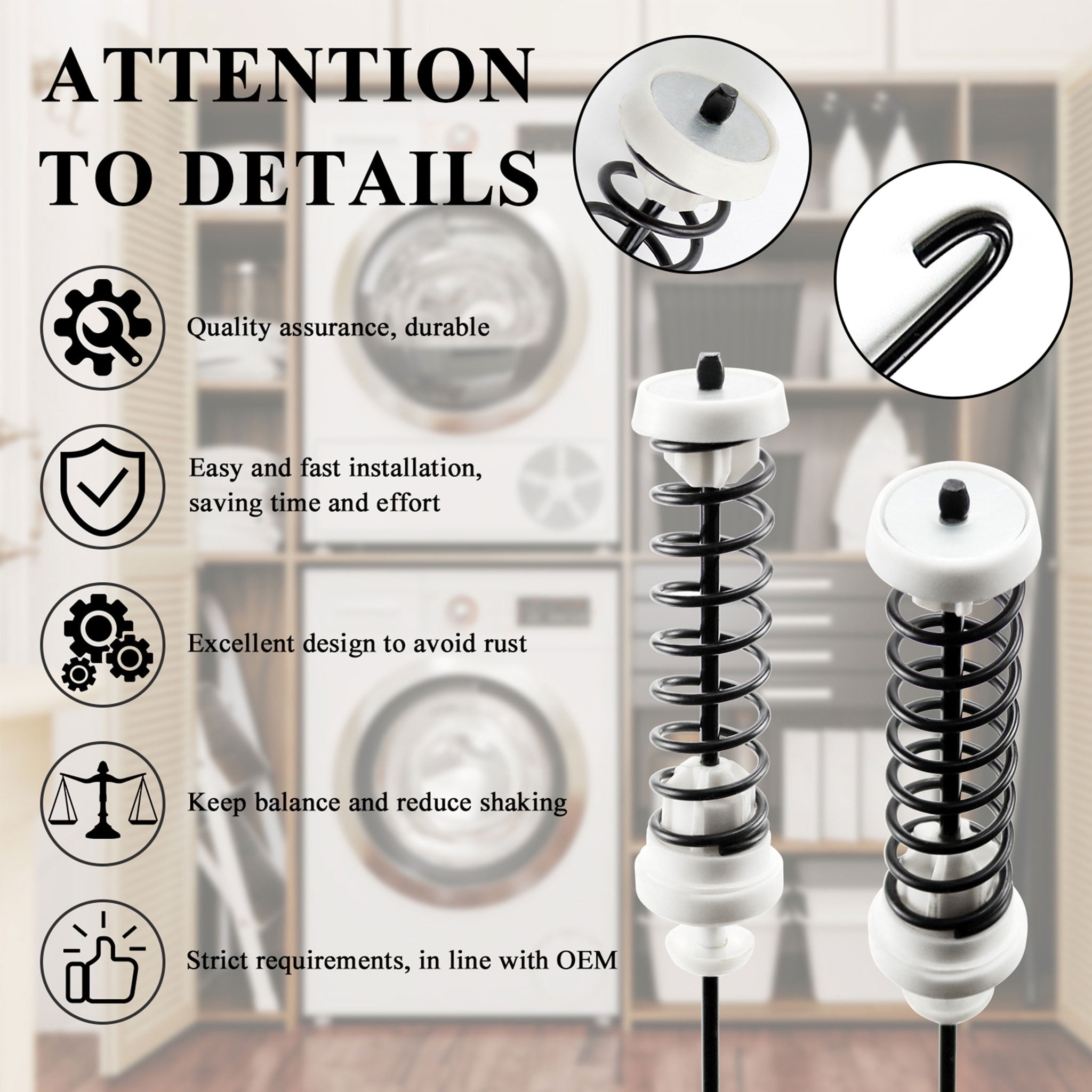 Beaquicy W10780048 Washer Suspension Rod Kit Replacement for Whirlpool Washing Machine