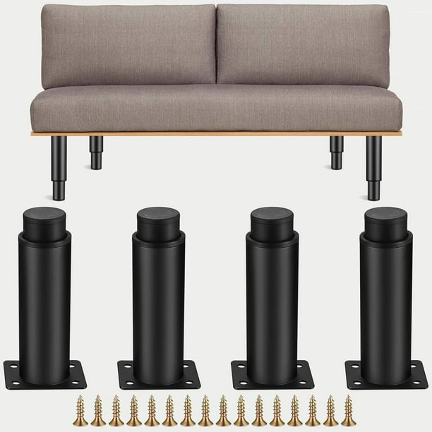 4 Pieces Adjustable Furniture Legs, Black Metal Table Legs, Height