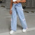 thumbnail image 5 of Jeans for Girls 10-12 Fashion Loose Casual Straight Leg Denim Pants Wide Leg Trousers with Bowknot School Outfits, 5 of 7