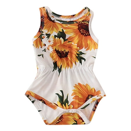 

Miayilima For Women Summer Matching Mother Daughter Baby Sleeveless Sunflower Pattern Romper Jumpsuit With Pocket Family Matching Set