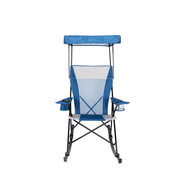 Ozark Trail Mesh Tension Rocking Camp Chair with Canopy, Blue and Grey