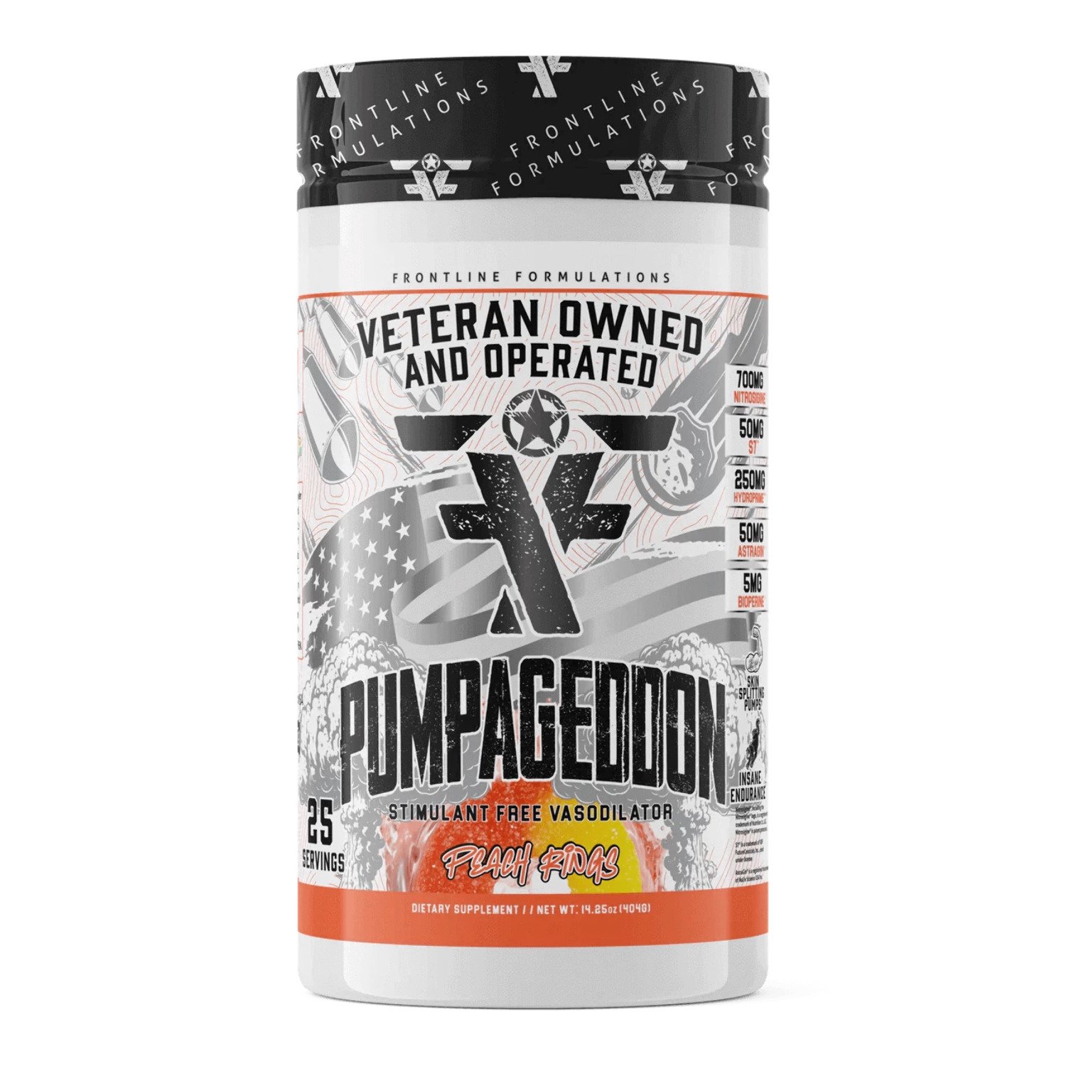 Frontline Formulations Pumpageddon, Non Stim Pre-Workout Powder, Explosive Workouts, Insane Endurance, Skin Splitting Pumps, Amazing Flavor, Veteran Owned and Operated (25 Servings, Peach Rings)