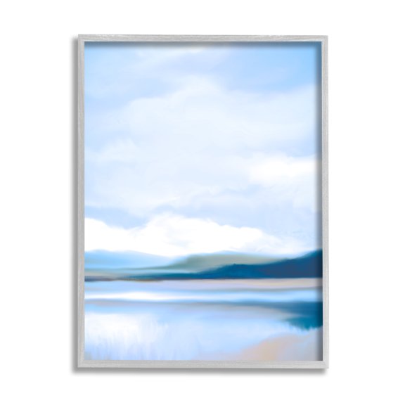 Stupell Industries Blue Beach Shore Nature Painting Gray Framed Art Print Wall Art, 24 x 30