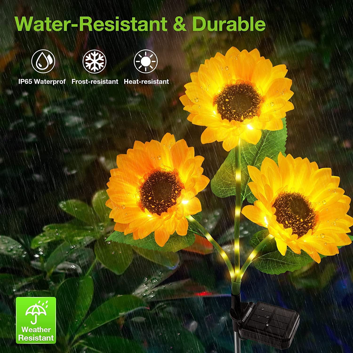 Solar Lights Outdoor Garden Decor, 2Pack Solar Garden Lights with 6 Sunflower & Luminous Stems, Waterproof Solar Outdoor Lights Auto ON/Off Solar Decorative Lights for Garden, Patio, Backyard
