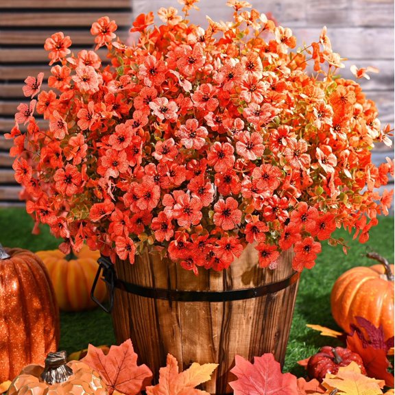 Waipfaru Artificial Fake Mums Plants Flowers Outdoor Fall Decoration,12 Bundles Faux Silk Daisy Realistic Eucalyptus UV Resistant for Outside Home Porch Patio Yard Planter Decor