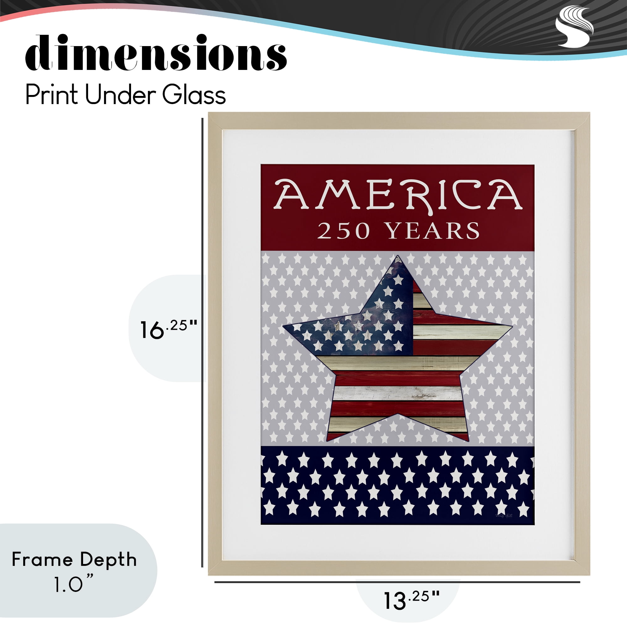 Stupell Industries Historic America 250 Years Birch Framed Print Under Glass, design by Cindy Jacobs