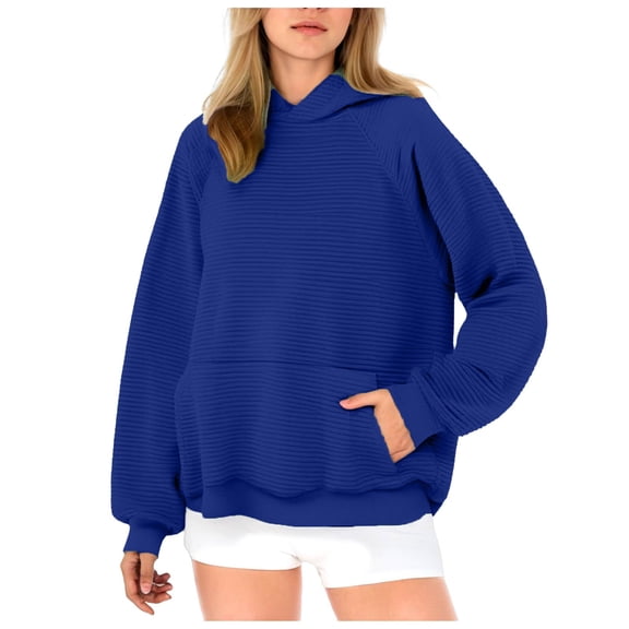 kpoplk Women's Letter Graphic Print Long Sleeve Drawstring Hoodie Sweatshirt(Blue,M)