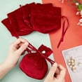 thumbnail image 5 of Velvet Jewelry Bags with Drawstring & Plastic Imitation Pearl Velvet Cloth Gift Pouches Dark Red 13.2x14x0.4cm, 5 of 9