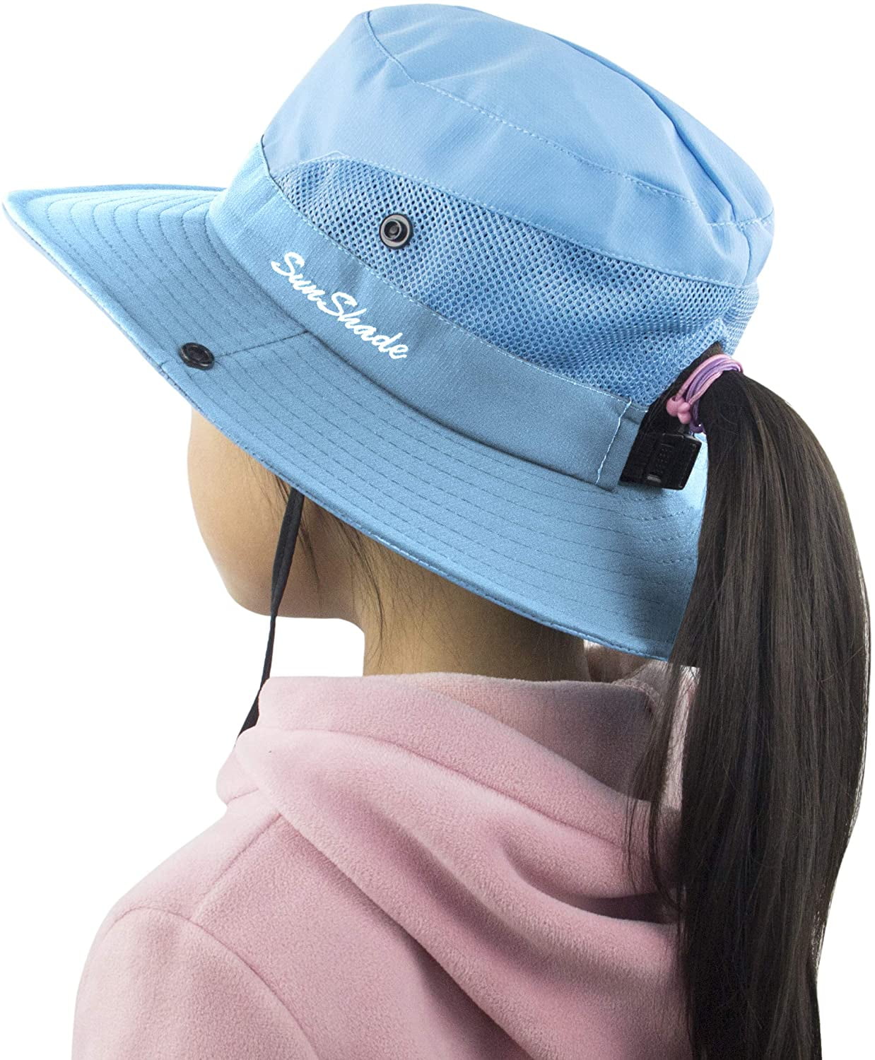 2/3 Pack Kids Girls Sun Hat with Ponytail Hole UV Protection Bucket Fishing Cap Wide Brim 